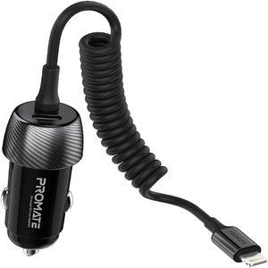 Promate Car Charger with Cable - Black