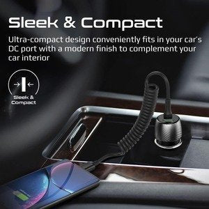 Promate USB-C Car Charger with Cable - Black