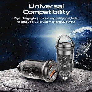 Promate Car Charger, Transparent 65W Ultra-Compact Car Adapter