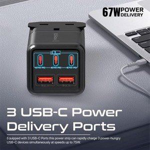 Promate Power Strip, 6-in-1 Multi-Port 75W - Gray