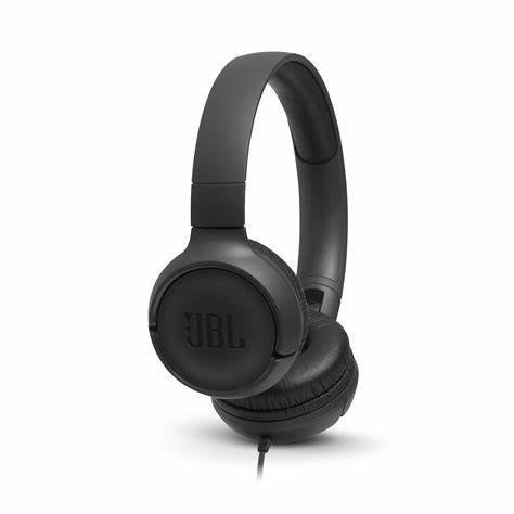 JBL Tune 500 Wired On-Ear Headphones, Deep JBL Pure Bass Sound, 1-Button Remote/Mic, Lightweight and Foldable Design, Tangle-Free Flat Cable, Voice Assistant - Black, JBLT500BLK, Medium
