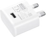 Official Samsung 15W Fast Charging Wall Adapter box with USB-A to USB-C cable, white packaging on a wooden surface