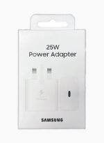 Official Samsung 25W Power Adapter white box featuring Super Fast Charging logo and USB-C port illustration