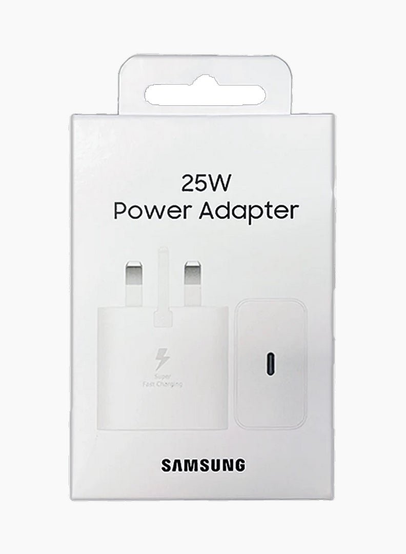 bbaaf1b9-500c-4fa4-a6d6-930d1f93a89b Official Samsung 25W Power Adapter white box featuring Super Fast Charging logo and USB-C port illustration